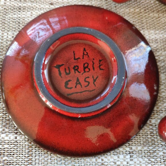 La Turbie France Bowls Plates Set of 8, VTG Studio Art Pottery Terracotta signed - Picture 7 of 14